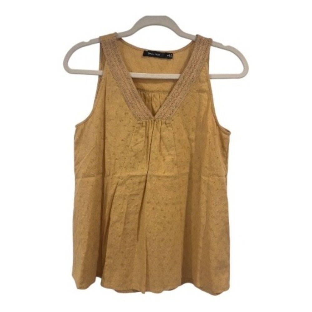 Doe Rae Mustard Yellow Textured V Neck Sleeveless Blouse Top Size S NWOT